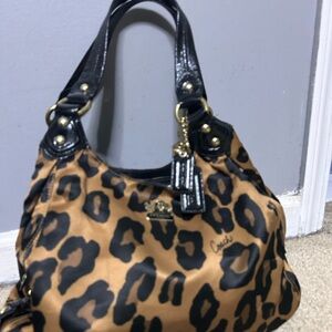 Coach Leopard Print Shoulder Bag - Brown and Black